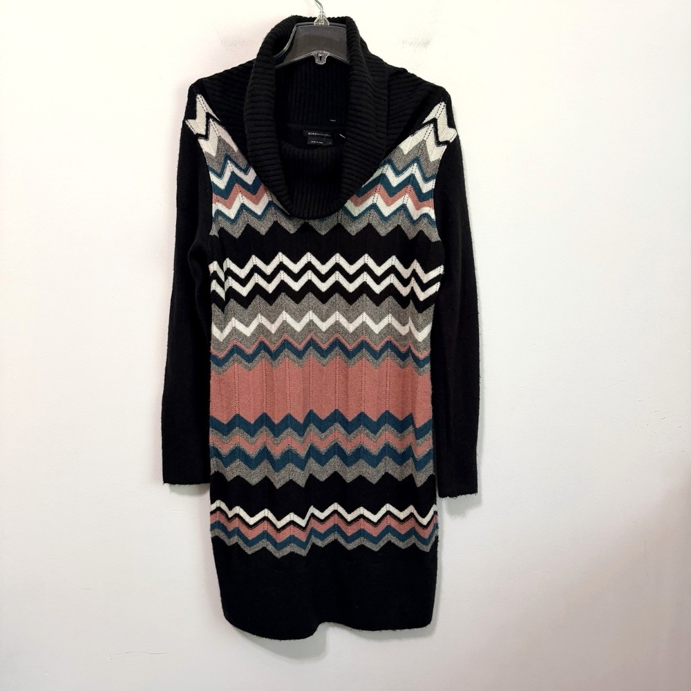 BCGBMAXAZRIA Sweater Dress XL Cowl Neck Chevon Wool Blend Long Sleeve Cozy NEW